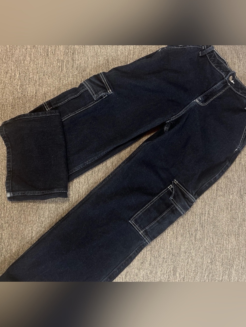 Hollister Women’s High-Rise Baggy Cargo Dark Wash Denim Sz 7R
